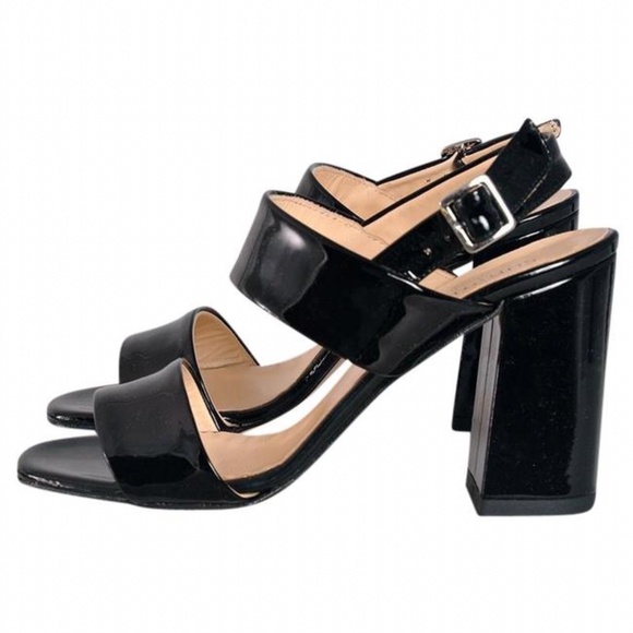 MADE IN ITALY Summit Morna Black Patent Leather Slingback Block Heel Sandals 39 - Picture 5 of 8